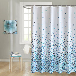 Neel Blue Mosaic Blue Polyester Shower Curtain, Water-Resistant Bathroom Curtain With 12 Hooks - 180X200Cm - thumbnail 8