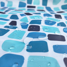 Neel Blue Mosaic Blue Polyester Shower Curtain, Water-Resistant Bathroom Curtain With 12 Hooks - 180X200Cm - thumbnail 5