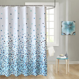 Neel Blue Mosaic Blue Polyester Shower Curtain, Water-Resistant Bathroom Curtain With 12 Hooks - 180X200Cm