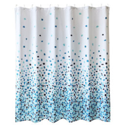 Neel Blue Mosaic Blue Polyester Shower Curtain, Water-Resistant Bathroom Curtain With 12 Hooks - 180X200Cm - thumbnail 7