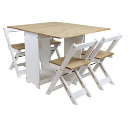 White Washed Foldable Leaf Dining Set 4 Seater Rustic Pine Furniture - thumbnail 6
