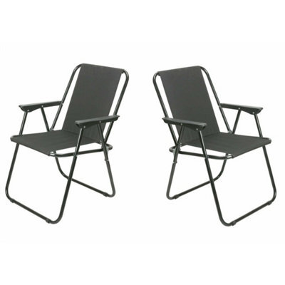 Set Of 2 Black Folding Camping / Picnic Garden Patio Chair Beach Fishing (Pair) - image 1