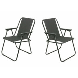 Set Of 2 Black Folding Camping / Picnic Garden Patio Chair Beach Fishing (Pair) - thumbnail 1