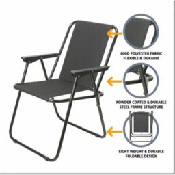 Set Of 2 Black Folding Camping / Picnic Garden Patio Chair Beach Fishing (Pair) - thumbnail 3