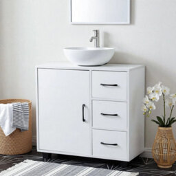 White Under Sink Cabinet Bathroom Basin Unit Cupboard Storage Furniture - thumbnail 4