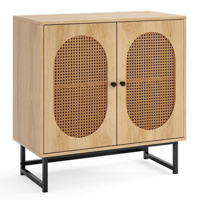 Rattan Storage Cabinet 2 Doors Adjustable Shelf Metal Legs Sideboard Natural - image 1