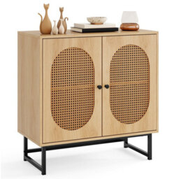 Rattan Storage Cabinet 2 Doors Adjustable Shelf Metal Legs Sideboard Natural - thumbnail 8