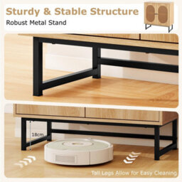 Rattan Storage Cabinet 2 Doors Adjustable Shelf Metal Legs Sideboard Natural - thumbnail 4