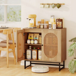 Rattan Storage Cabinet 2 Doors Adjustable Shelf Metal Legs Sideboard Natural - thumbnail 5