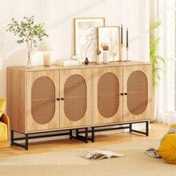 Rattan Storage Cabinet 2 Doors Adjustable Shelf Metal Legs Sideboard Natural - thumbnail 6
