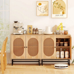 Rattan Storage Cabinet 2 Doors Adjustable Shelf Metal Legs Sideboard Natural - thumbnail 7