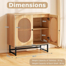 Rattan Storage Cabinet 2 Doors Adjustable Shelf Metal Legs Sideboard Natural - thumbnail 2