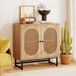 Rattan Storage Cabinet 2 Doors Adjustable Shelf Metal Legs Sideboard Natural - thumbnail 3