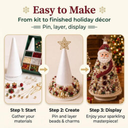 CLEFFNS Diy Beaded Christmas Tree Kit, Christmas Santa Claus 3D Colorful Pearl Beaded Tree, Handmade Tabletop Decor Sparkling Crystal Bead - thumbnail 8