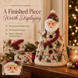 CLEFFNS Diy Beaded Christmas Tree Kit, Christmas Santa Claus 3D Colorful Pearl Beaded Tree, Handmade Tabletop Decor Sparkling Crystal Bead - thumbnail 4