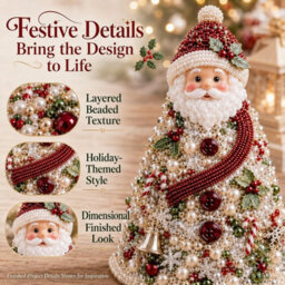 CLEFFNS Diy Beaded Christmas Tree Kit, Christmas Santa Claus 3D Colorful Pearl Beaded Tree, Handmade Tabletop Decor Sparkling Crystal Bead - thumbnail 9