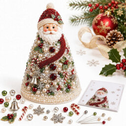 CLEFFNS Diy Beaded Christmas Tree Kit, Christmas Santa Claus 3D Colorful Pearl Beaded Tree, Handmade Tabletop Decor Sparkling Crystal Bead - thumbnail 1