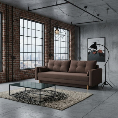 Bongo 3 Seater Sofa Bed With Storage Upholstered Fabric Sleeper Sofa Wooden Legs 220Cm Wide Multiple Colours Brown - image 1
