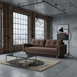 Bongo 3 Seater Sofa Bed With Storage Upholstered Fabric Sleeper Sofa Wooden Legs 220Cm Wide Multiple Colours Brown - thumbnail 1
