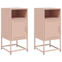 Berkfield Bedside Cabinets 2 Pcs Pink 36X39X78 Cm Steel - thumbnail 2