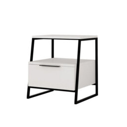 Fwstyle Matt White 1 Drawer Modern Bedside Table Nightstand Black Metal Frame - thumbnail 2
