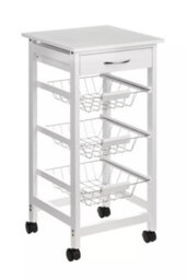 Orsina Sturdy Glenn White Veneer Finish Kitchen Trolley, Compact Build Kitchen Trolley For Entertaining Guests