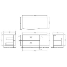 Hudson Reed Sarenna Wall Hung Lh 2 Drawer 1 Door Vanity Unit & White Marble Top, Mineral Blue, 1012 X 504 X 446mm - thumbnail 2