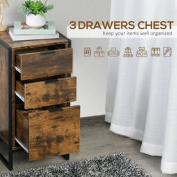 Industrial Chest Drawers 3 Drawer Storage Cabinet Rustic Brown - thumbnail 5