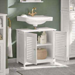 Sobuy Frg237-W, Under Sink Cabinet Vanity Unit Bathroom Cabinet With 2 Shutter Doors,white,w60Xd35Xh58 - thumbnail 4
