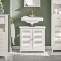 Sobuy Frg237-W, Under Sink Cabinet Vanity Unit Bathroom Cabinet With 2 Shutter Doors,white,w60Xd35Xh58 - thumbnail 2