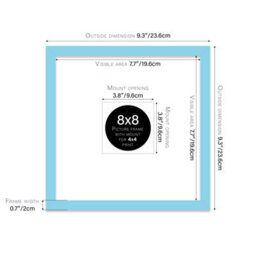 "8X8"" Light Blue Picture Frame - 8X8"" Square Frame With 4X4"" Mount For 8X8""/4X4"" Pictures Vintage Style Thin Edge, 1 Pack" - thumbnail 2
