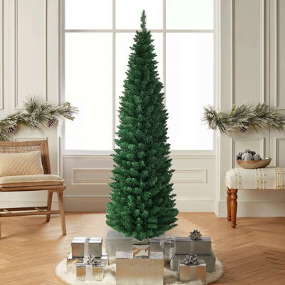 Prime Plus 6Ft(570 Tips) Slim Pencilchristmas Tree Metal Stand Xmas Decor Green - image 1