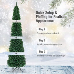 Prime Plus 6Ft(570 Tips) Slim Pencilchristmas Tree Metal Stand Xmas Decor Green - thumbnail 4