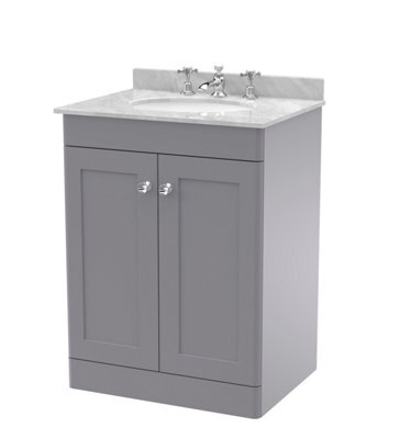 Balterley Swynnerton Traditional 2 Door Floor Standing Vanity Unit With Marble Basin, Satin Grey, 600mm - image 1
