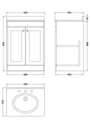 Balterley Swynnerton Traditional 2 Door Floor Standing Vanity Unit With Marble Basin, Satin Grey, 600mm - thumbnail 2