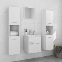 Berkfield Bathroom Furniture Set White Engineered Wood - thumbnail 1