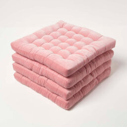 Homescapes Set Of 4 Pink Velvet Seat Pad Or Dining Chair Cushion 40 X 40 Cm Cotton Quilted Chair Pad For Indoor & Outdoor