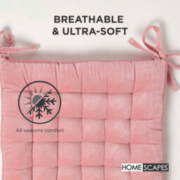 Homescapes Set Of 4 Pink Velvet Seat Pad Or Dining Chair Cushion 40 X 40 Cm Cotton Quilted Chair Pad For Indoor & Outdoor - thumbnail 6