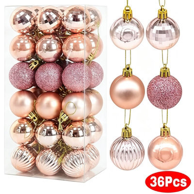Amorly 36Pack Rose Gold Christmas Ball Ornaments,4Cm Small Shatter Resistant Plastic Hanging Baubles, Outdoor Christmas Tree Decorations - image 1