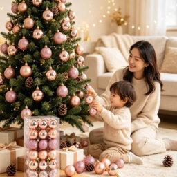 Amorly 36Pack Rose Gold Christmas Ball Ornaments,4Cm Small Shatter Resistant Plastic Hanging Baubles, Outdoor Christmas Tree Decorations - thumbnail 3