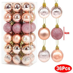 Amorly 36Pack Rose Gold Christmas Ball Ornaments,4Cm Small Shatter Resistant Plastic Hanging Baubles, Outdoor Christmas Tree Decorations - thumbnail 2
