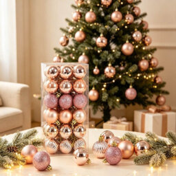 Amorly 36Pack Rose Gold Christmas Ball Ornaments,4Cm Small Shatter Resistant Plastic Hanging Baubles, Outdoor Christmas Tree Decorations - thumbnail 4