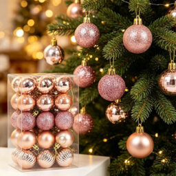 Amorly 36Pack Rose Gold Christmas Ball Ornaments,4Cm Small Shatter Resistant Plastic Hanging Baubles, Outdoor Christmas Tree Decorations - thumbnail 5
