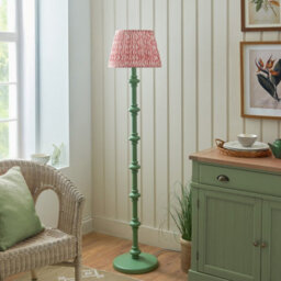 Luminosa Lighting Luminosa Carnaby Satin Cotswold Green Paint Floor Lamp With Coral Pink Fabric Ripple Shade 35Cm B22 - thumbnail 3