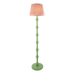 Luminosa Lighting Luminosa Carnaby Satin Cotswold Green Paint Floor Lamp With Coral Pink Fabric Ripple Shade 35Cm B22