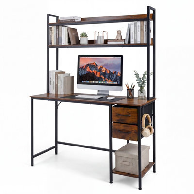 Costway Computer Desk With Hutch Reversible Executive Desk With Fabric Drawers - image 1