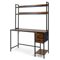 Costway Computer Desk With Hutch Reversible Executive Desk With Fabric Drawers - thumbnail 9