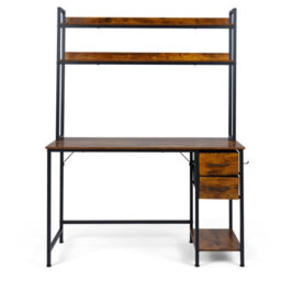 Costway Computer Desk With Hutch Reversible Executive Desk With Fabric Drawers - thumbnail 3