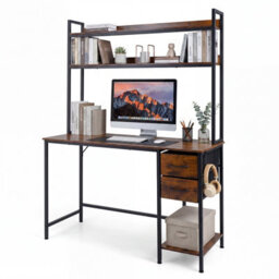Costway Computer Desk With Hutch Reversible Executive Desk With Fabric Drawers - thumbnail 1