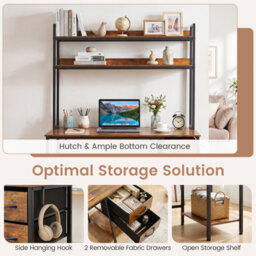 Costway Computer Desk With Hutch Reversible Executive Desk With Fabric Drawers - thumbnail 7